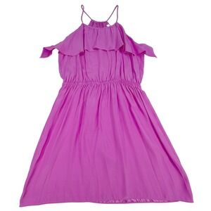 Alice & Trixie Silk Spaghetti Strap Ruffle Overlay Dress Pink Medium Barbiecore